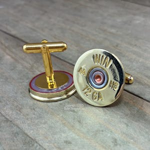 Shotgun Cufflinks, Winchester 12 AA Gauge Brass Shotgun, Cuff Links, Wedding Cuff Links, Bullet Jewelry, Gold Tone, Trap, Skeet Award,