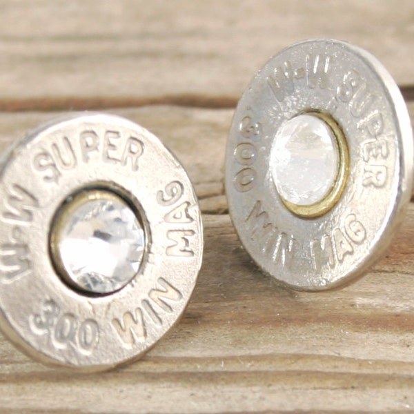 Stud Earrings / 300 Win Mag Nickel Bullet Stud Earrings WWS-300M-N-SEAR / Birthstone Bullet Earrings / Christmas Earrings / Custom Studs