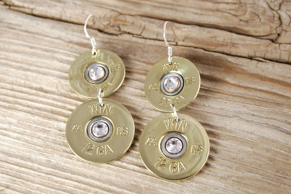 Bullet Earrings Double Barrel Brass Shotgun Shell Bullet