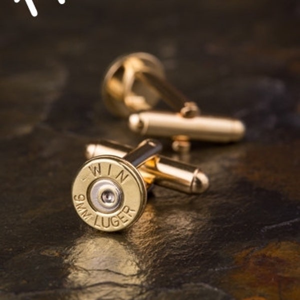 Bullet Cufflinks, Winchester 9mm Brass Bullet Cufflinks, Wedding Cufflinks, 9mm Cufflinks, Groomsmen Gifts, Bullet Cuff Links