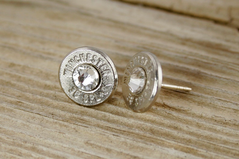 Bullet Stud Earrings / 38 Special Bullet Stud Earrings WIN-38-N-SEAR / Sterling Silver Studs / Custom Bullet Earrings / Birthstone Studs image 1