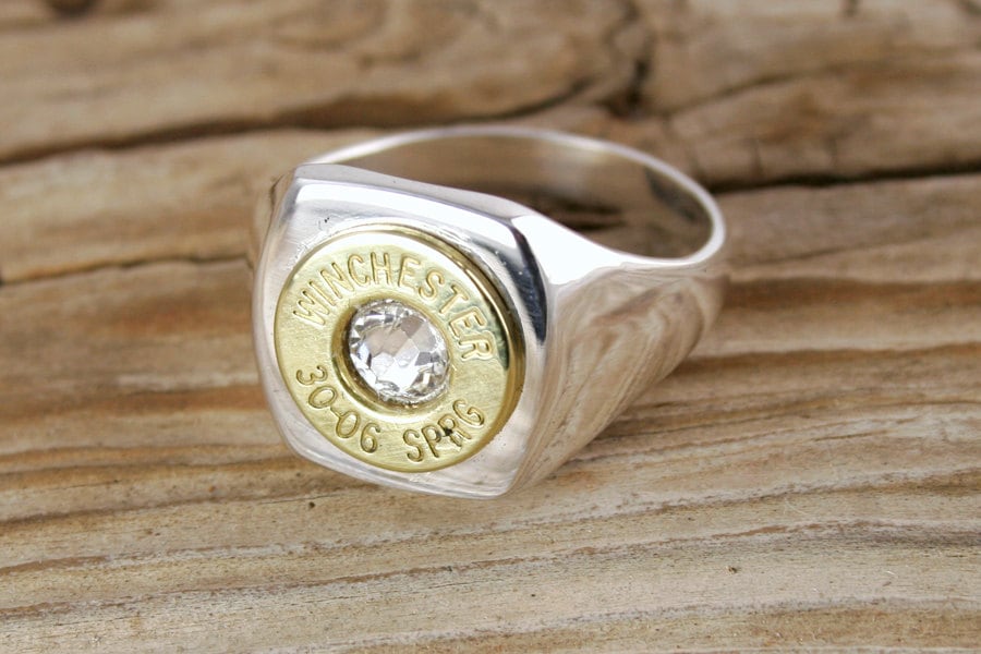 Bullet Ring, Men's Sterling Silver & Brass Bullet Ring