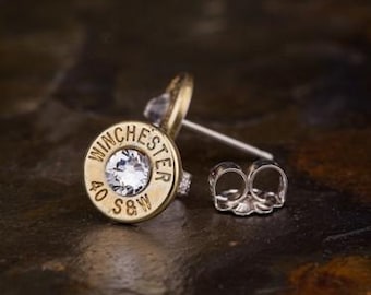 Bullet Stud Earrings, Winchester 40 Caliber STERLING Silver Bullet Stud Earrings, WIN-40-B-SEAR, Brass Bullet Earrings, Lightweight, Custom