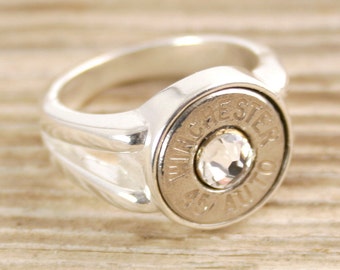 Bullet Ring, Side Split Sterling Bullet Ring, Custom Winchester Bullet Ring, 45 Auto, 308, 30-06, 270, 243, 7mm-08 Size 7 ONLY Free Shipping