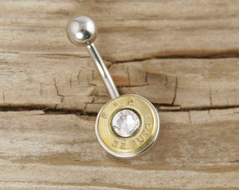 Bullet Belly Ring / 32 Auto Brass Bullet Belly Ring ANY-32T-B-RBR / Custom Belly Ring / Swarovski Belly Ring / Belly Ring / Body Jewelry