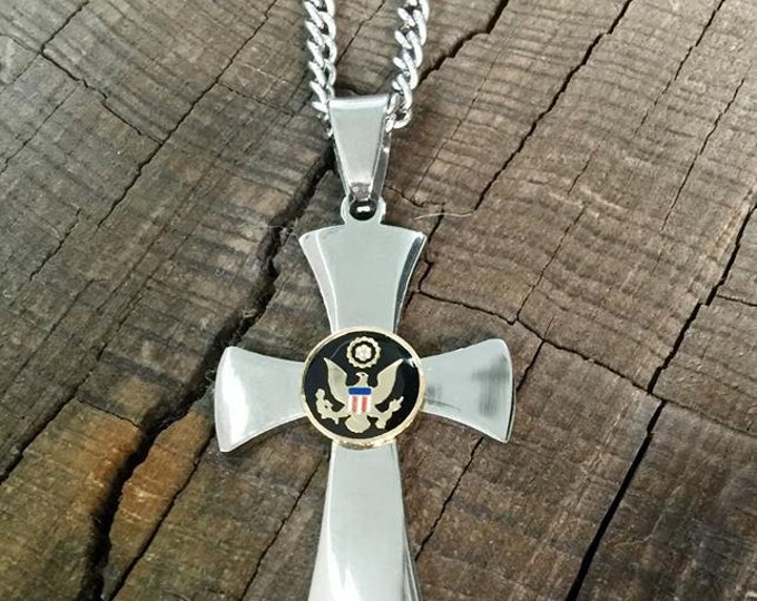 US Army Necklace / US Army Stainless Steel Cross Necklace / Military