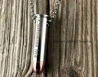 Custom Gold Engraved Nickel Bullet Necklace, Drilled Bullet Necklace, Gold Engraving, 357, 38 Special, Personalized Necklace, Custom