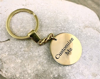 Custom Laser Engraved Gold Disc Keychain, Disc 1.18"/29.8mm Diameter, Overall Length 86.1mm/3.39", Birthday, Anniversary, Accessories