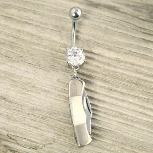 Tiny Knife Belly Ring, Rough Rider Dangle Belly Button Ring, Rough Ryder, Unusual Belly Ring