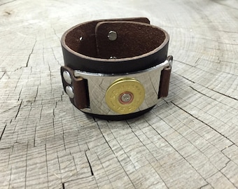 Bullet Bracelet, 12 Gauge Shotgun Leather Bracelet, Leather Bracelet, Leather Bullet Bracelet , Shotgun Cuff Bracelet, Remington Bracelet