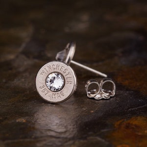 Stud Earrings / Win 357 Mag Nickel Bullet Stud Earrings / Birthstone Bullet Earrings, 357 Magnum Stud Earrings, Custom Studs