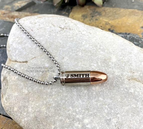 Engraved bullet necklace deals