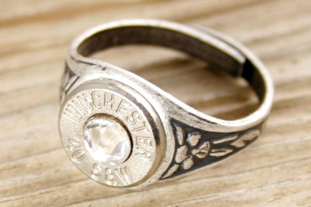 Bullet Ring / 40 Caliber Antiqued Silver Adjustable Bullet Ring WIN40