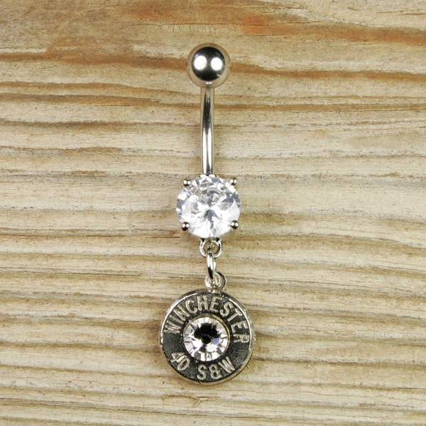 Belly Button Ring, Winchester Bullet Belly Button Ring, Custom Belly Ring, Dangle Belly Button Ring, Crystal Belly Ring, Lightweight, Classy