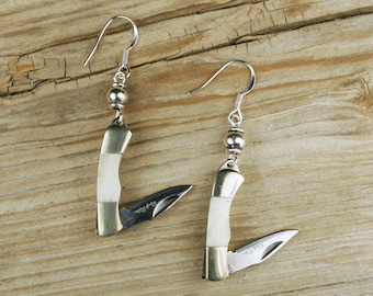 Knife Earrings, Rough Ryder Knife Earrings, Unique Earrings, Stainless Steel Earwires, Stainless Steel Blade, Tiny Knife Earrings, unusual
