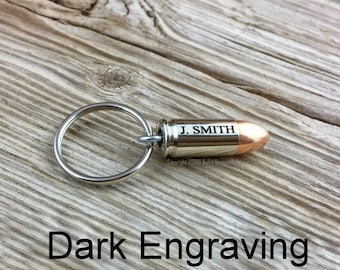 Custom Engraved Bullet Keychain, DARK Permanent 9mm, 380, 40 Caliber Keyring, Laser, Engraving Optional
