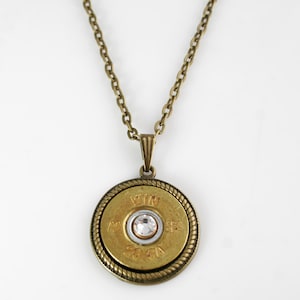 Bullet Necklace / 20 Gauge Thin Brass Bullet Necklace / Brass Bullet Necklace / Custom Jewelry, Rope Setting, Antique Brass Color