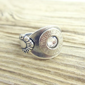 Bullet Ring, Antique Silver Plated Spoon, Custom Ring, Winchester, Adjustable, 308, 45 Auto, 30-06, 270, 6.5 Creedmoor, 7mm-08, 243