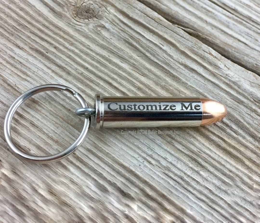Custom Engraved Bullet Keychain DARK PERMANENT ENGRAVING 357 Mag 38 Special 44 Mag Colt 45 45 Auto Bullet Personalized Keyring Laser Etsy