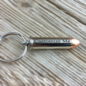 Custom Engraved Bullet Keychain, DARK PERMANENT ENGRAVING, 357 Mag, 38 Special, 44 Mag, Colt 45, 45 Auto Bullet Personalized Keyring, Laser