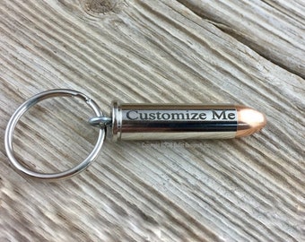Custom Laser Engraved Bullet Keychain, DARK, 357, 38, 44, Colt 45, Personalized Keyring, Engraving Optional