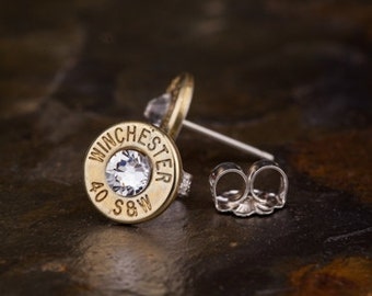 Bullet Earrings, Winchester 40 S&W Brass Bullet Stud Earrings, Sterling Silver Stud Earrings, Custom Bullet Earrings, Bullet Jewelry,