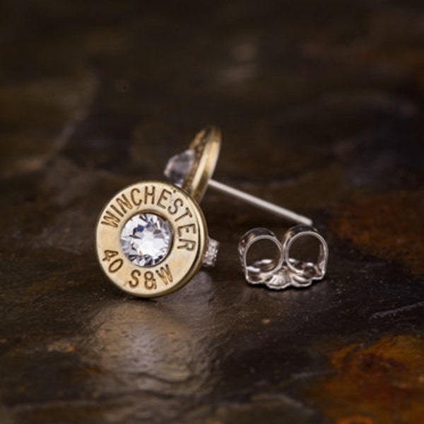 Bullet Earrings, Winchester 40 S&W Brass Bullet Stud Earrings, Sterling Silver Stud Earrings, Custom Bullet Earrings, Bullet Jewelry,