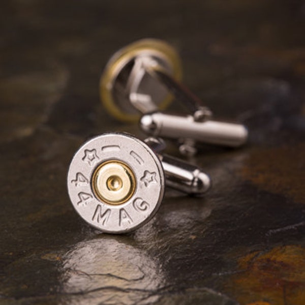 Bullet Cufflinks / 44 Mag Nickel Bullet Cufflinks ANY-44M-NB-CL / Wedding Cufflinks / Custom Cufflinks / Quantity Discounts!