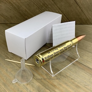 Custom Engraved 50 Caliber REAL Bullet DIY Urn Kit, Memorial, Personalized, Ash Holder, Funeral, Military, Sniper, Ashes, Engraving Optional