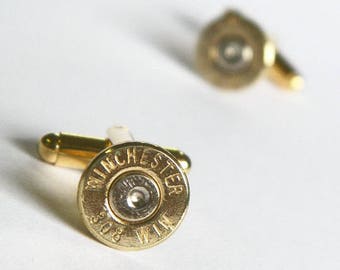 Bullet Cufflinks,  Winchester 308 Brass Bullet Cufflinks, Wedding Cufflinks, Groom Gifts, Groomsmen Gifts, Bullet Cuff Links