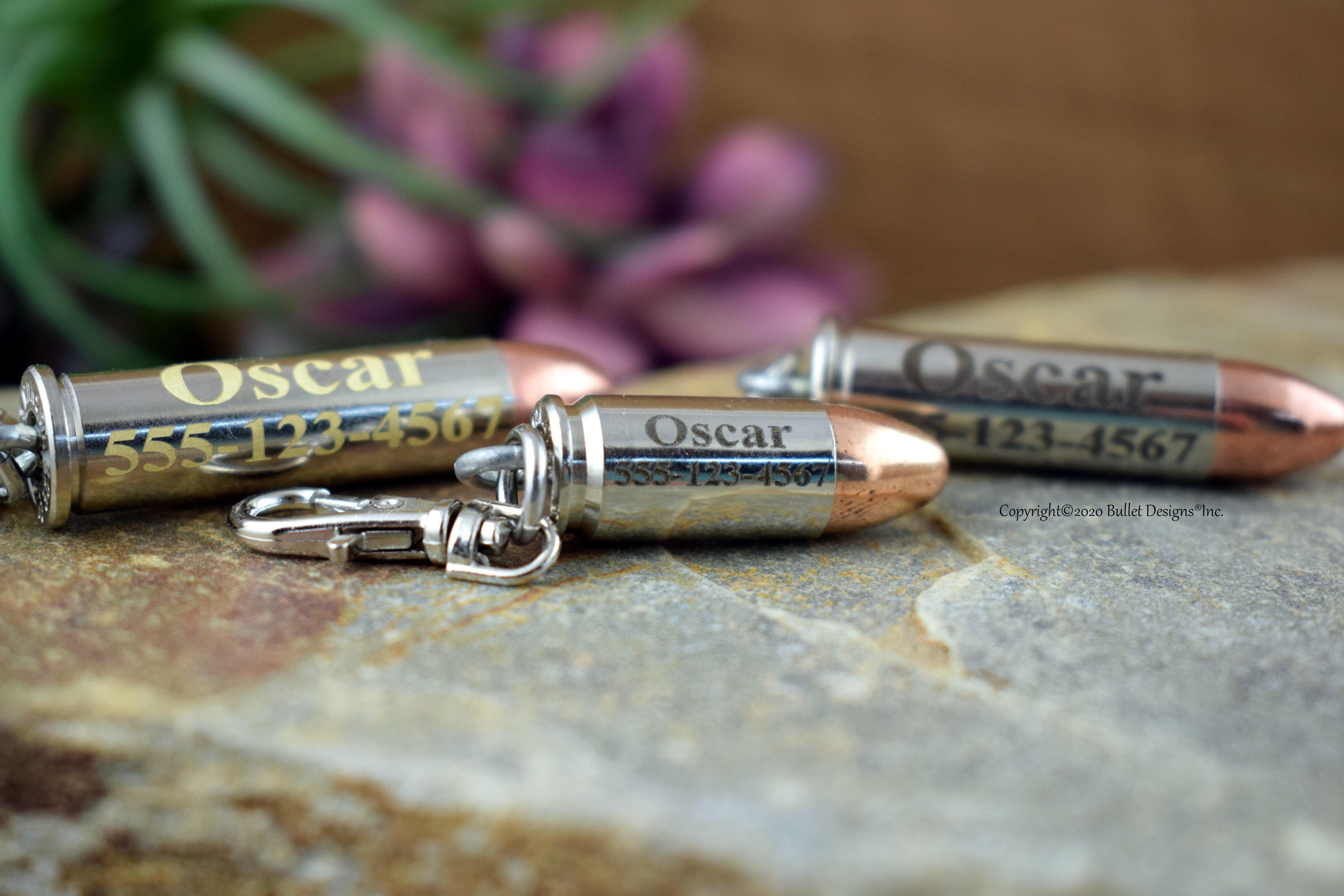 Personalized Bullet Pet Tag, Dog Name Tag, Man's Best Friend, Collar Engraved, Zipper Pull, Custom, TNR, 9mm, 45 ACP, 357