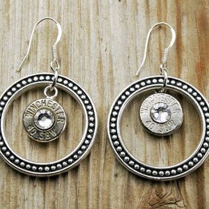 Bullet Earrings / Dotted Circle 40 S&W Bullet Earrings with Sterling Silver Ear Wires WIN-40-N-DCE / Round Earrings / Silver Earrings