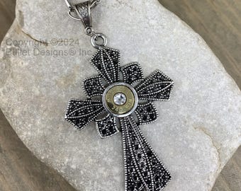 Cross Necklace, Antique & Black Custom Bullet Necklace, Nickel or Brass, 308, 30-06,  243, 45 Auto, 270, 6.5 Creedmoor, 7mm-08