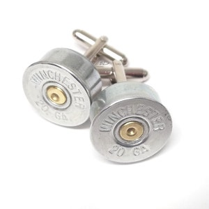 20 Gauge Shotgun Bullet Winchester Cufflinks, 20 Gauge Nickel Shotgun Cufflinks - Silver Tone THICK and chunky, Shotgun Jewelry Wedding Him