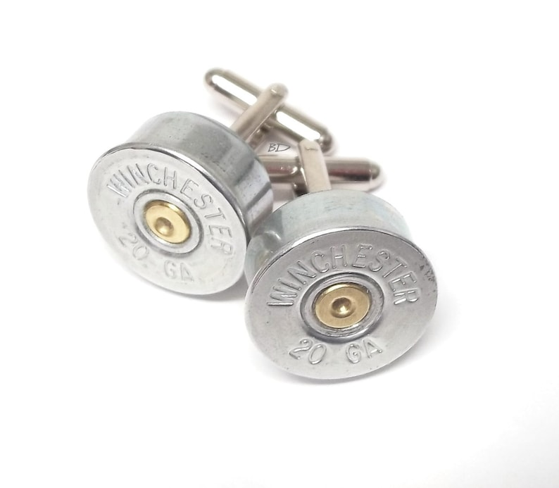 20 Gauge Shotgun Bullet Winchester Cufflinks, 20 Gauge Nickel Shotgun Cufflinks Silver Tone THICK and chunky, Shotgun Jewelry Wedding Him image 1