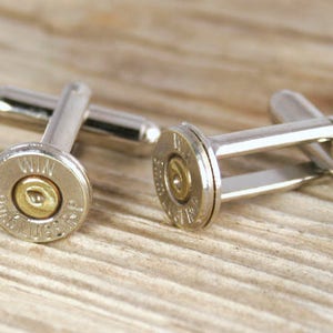 Bullet Cufflinks, Winchester 9mm Nickel Bullet Cufflinks, Wedding Cufflinks, Wedding Cuff Links, 9mm Cufflinks, Bullet Cuff Links