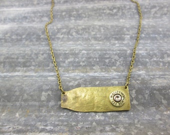 Bullet Necklace, Winchester 223 Caliber Hammered Bullet, Brass, Custom