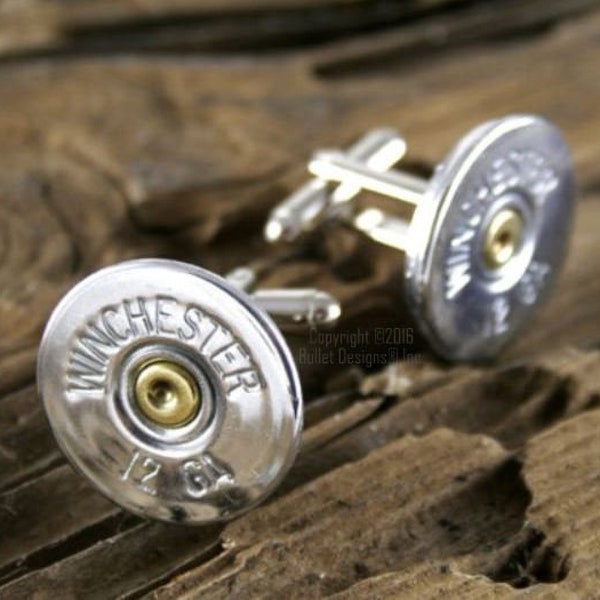 Shotgun Cuff links / 12 Gauge / Winchester Nickel Shotgun Silver Cuff Links WIN-12-NNB-CL / Wedding Cufflinks / Real Shotgun Shells