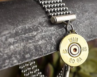 Stylish 20 Gauge Shotgun Mixed Metal Bracelet, Stainless Steel Ball Chain, Custom