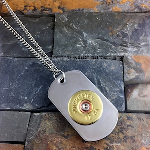 Bullet Necklace, 12 Gauge Shotgun Dog Tag Necklace, Stainless Steel Dog Tag, Military Necklace, Men&#39;s Necklace, Father&#39;s Day Gift, USMC Army
