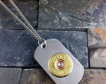 Bullet Necklace, 12 Gauge Shotgun Dog Tag Necklace, Stainless Steel Dog Tag, Military Necklace, Men's Necklace, Father's Day Gift, USMC Army