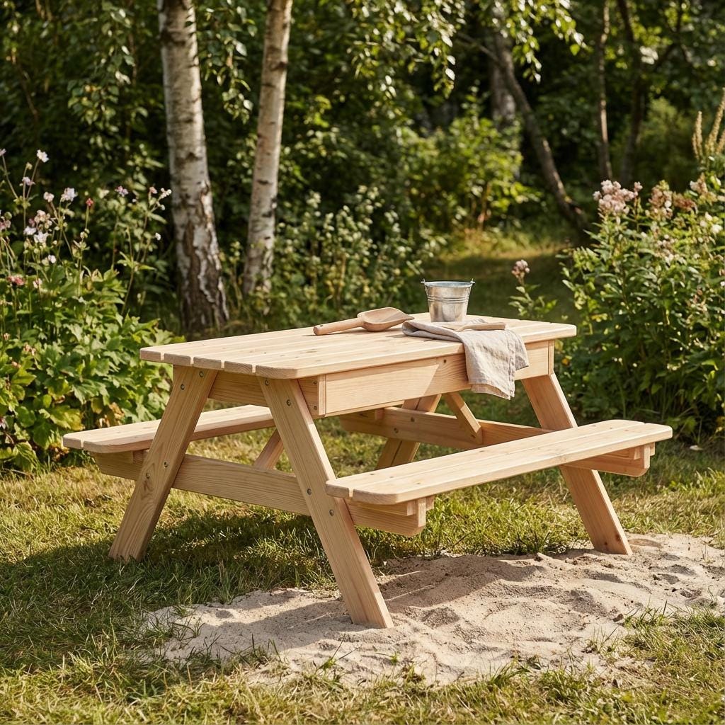 Table de pique-nique bac à sable pour enfants - Table bac à sable en bois avec couvercle - Table d'activités d'extérieur pour enfants - Table de jeu d