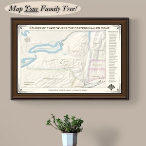Custom Genealogy Census Map | Family Tree Art Deco Style | Personalized Genealogy Gift, Digital or Print