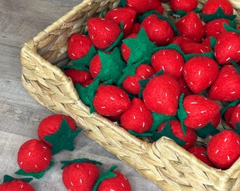 Fresas de fieltro, comida de juguete – Paquete de 5
