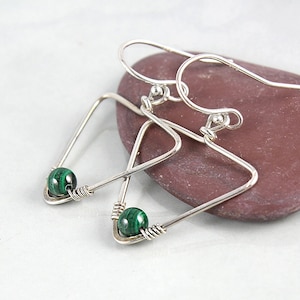 Silver Hoop Earrings, Malachite Hoop Earrings, Malachite Earrings, Gemstone Hoops, Small Silver Hoops, Silver Hoop, Yoga Style, Yoga Jewelry