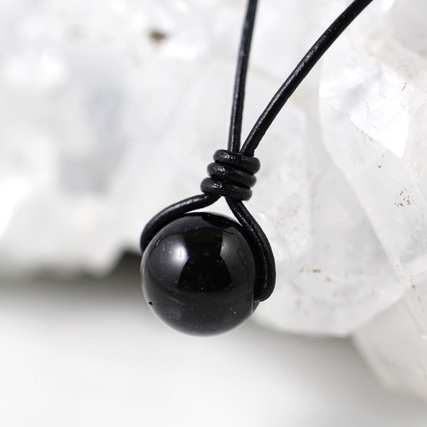 Black Tourmaline Necklace, Protection Necklace, Boys Necklace, Mens Necklace, Gemstone Choker, Black Unisex Necklace,  Mens Pendant on Cord