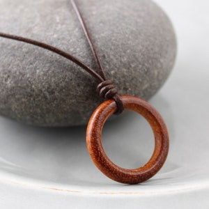 Wood Ring Necklace, Boys Necklace, Mens Necklace, Wood Pendant, Unisex Jewelry, Mens Leather Necklace, Teens Necklace, Rustic Necklace, Zen