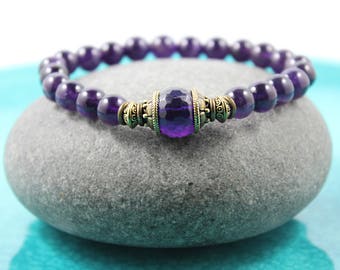 Amethyst Stretch Bracelet, Mala Gemstone Bracelet, Yoga Stretch Bracelet, Purple Mala Bracelet, February Pisces Birthstone, Amethyst Jewelry