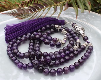Amethyst Mala Necklace, 108 bead Mala, Tassel Mala Necklace, Prayer Beads, Yoga Necklace, Japa Mala, Yoga Jewelry Women, 108, Purple Mala