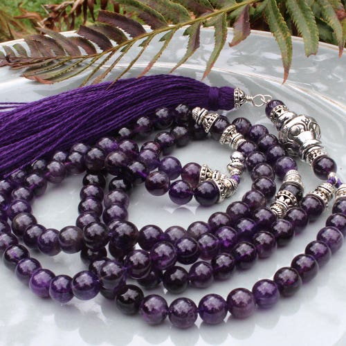 Meditation Mala Gemstone Mala 108 mala beads Amethyst Mala Necklace Japa Mala